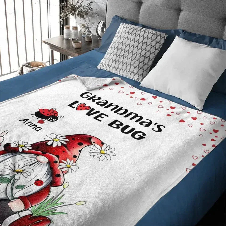 Grandma's Love Bugs Gnome - Personalized Scissorhands Old Man In Red Hat Blanket - Joliny