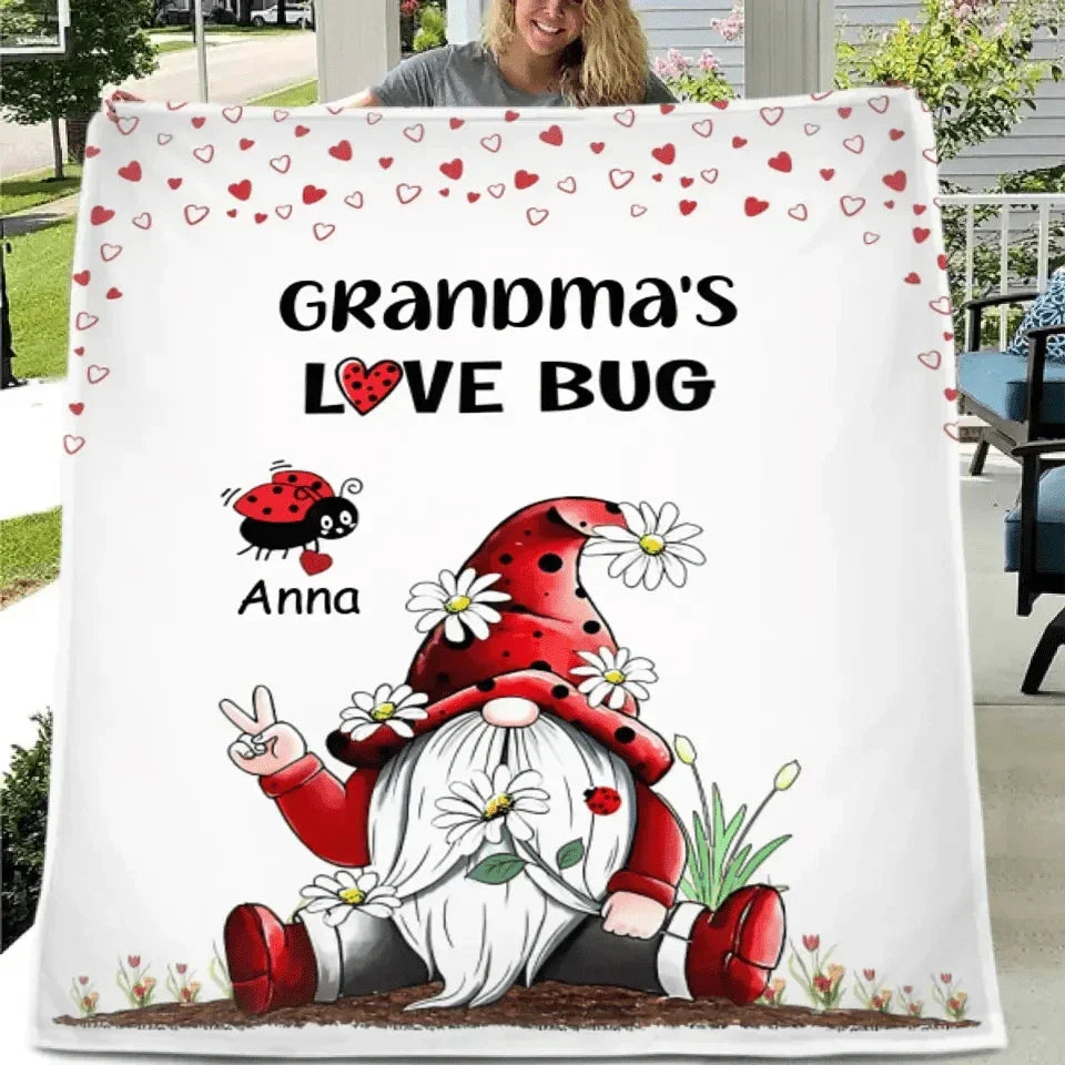 Grandma's Love Bugs Gnome - Personalized Scissorhands Old Man In Red Hat Blanket - Joliny