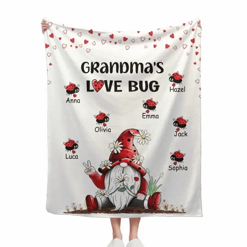 Grandma's Love Bugs Gnome - Personalized Scissorhands Old Man In Red Hat Blanket - Joliny