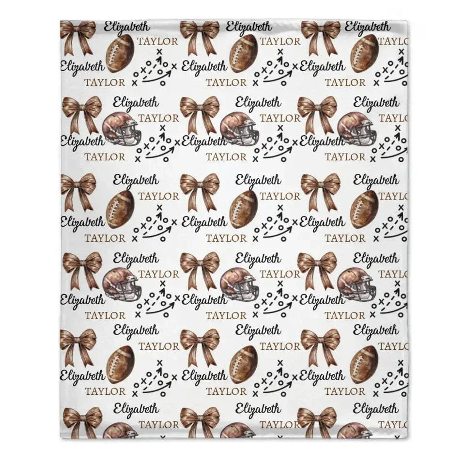 “Gridiron Grace” - Personalized Name Custom Soccer Bow Baby Girl Blanket - Gift for Newborn Baby Girl - Joliny