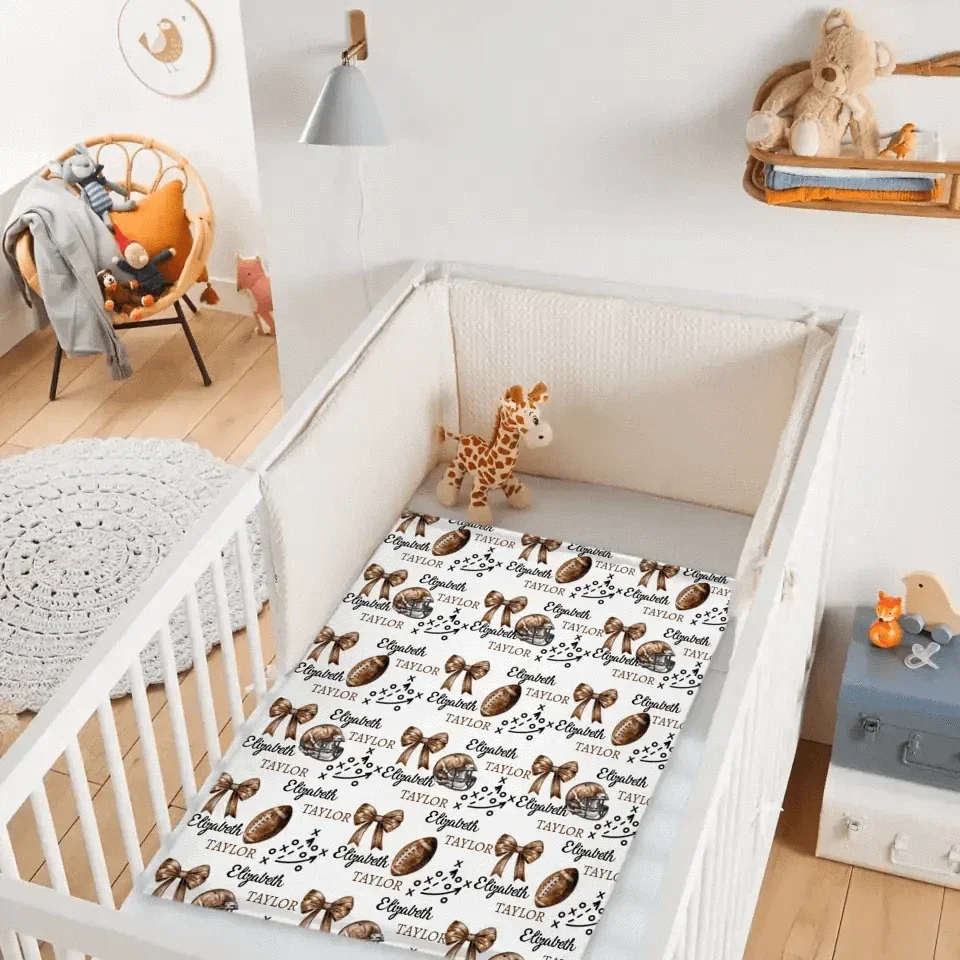 “Gridiron Grace” - Personalized Name Custom Soccer Bow Baby Girl Blanket - Gift for Newborn Baby Girl - Joliny