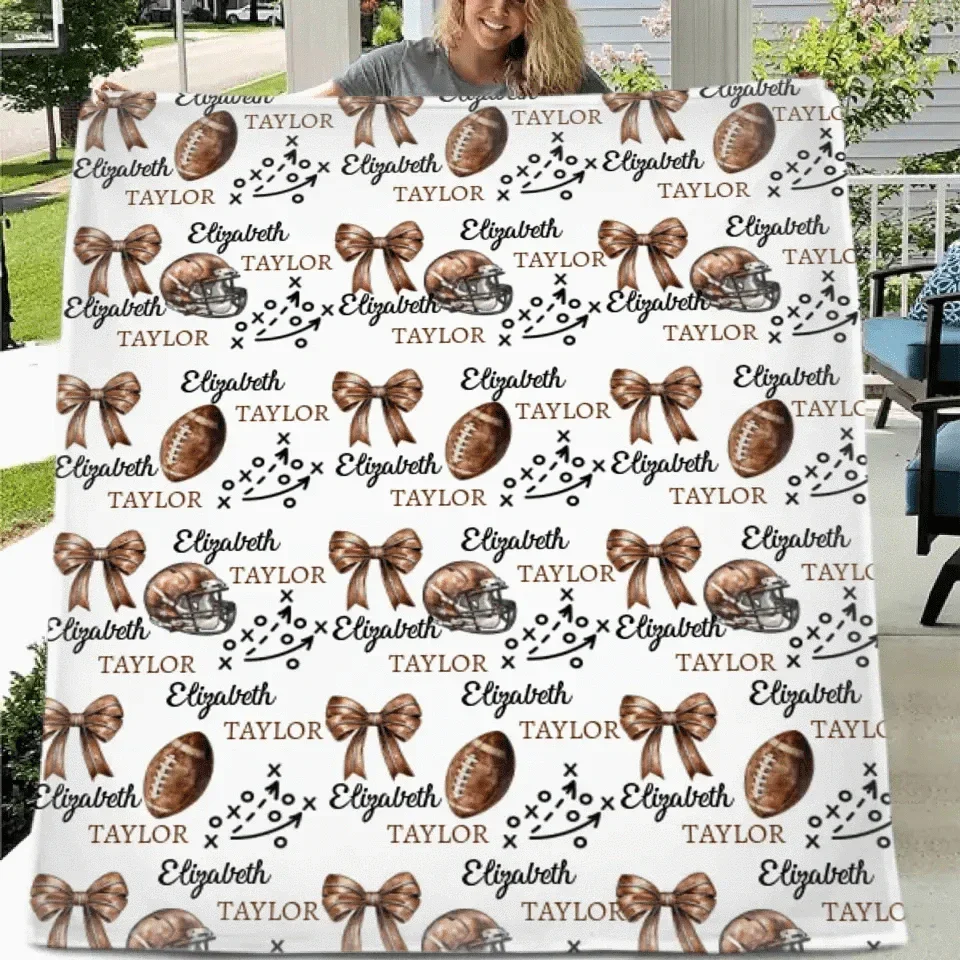 “Gridiron Grace” - Personalized Name Custom Soccer Bow Baby Girl Blanket - Gift for Newborn Baby Girl - Joliny