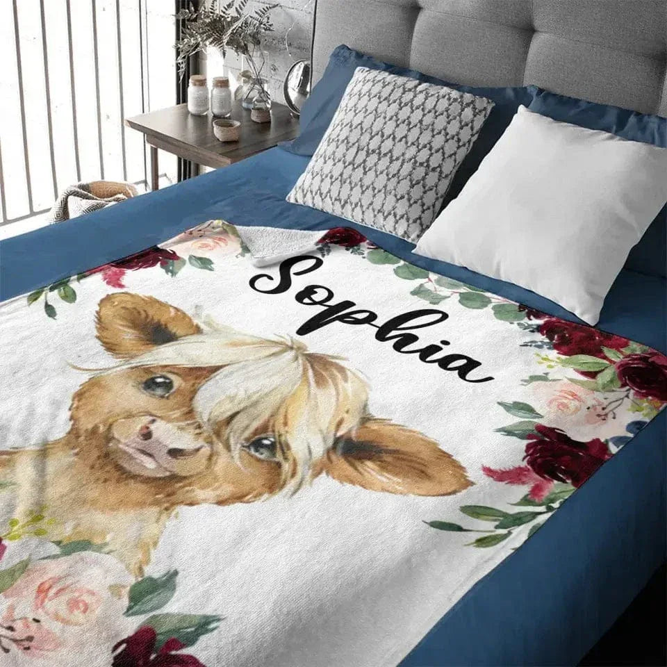 Highland Cattle - Personalised Name Blanket - Gifts for Children,Newborn,New Mom - Joliny