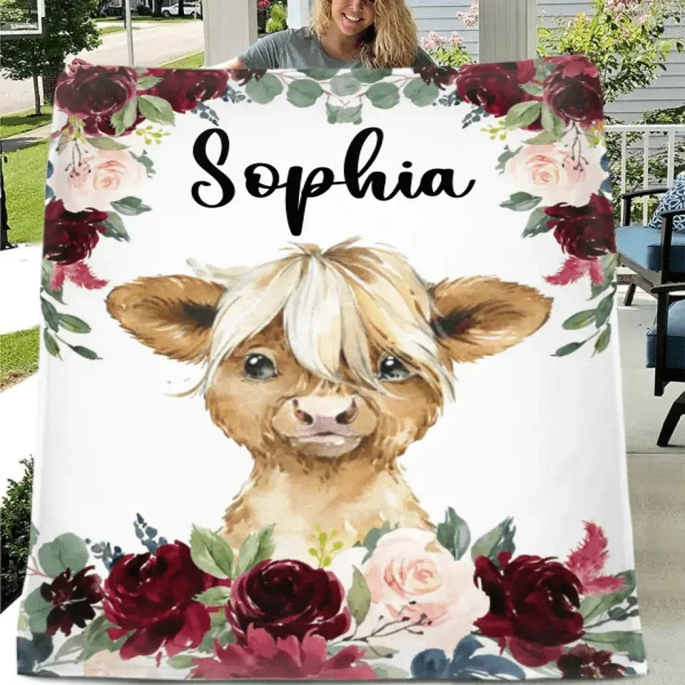 Highland Cattle - Personalised Name Blanket - Gifts for Children,Newborn,New Mom - Joliny