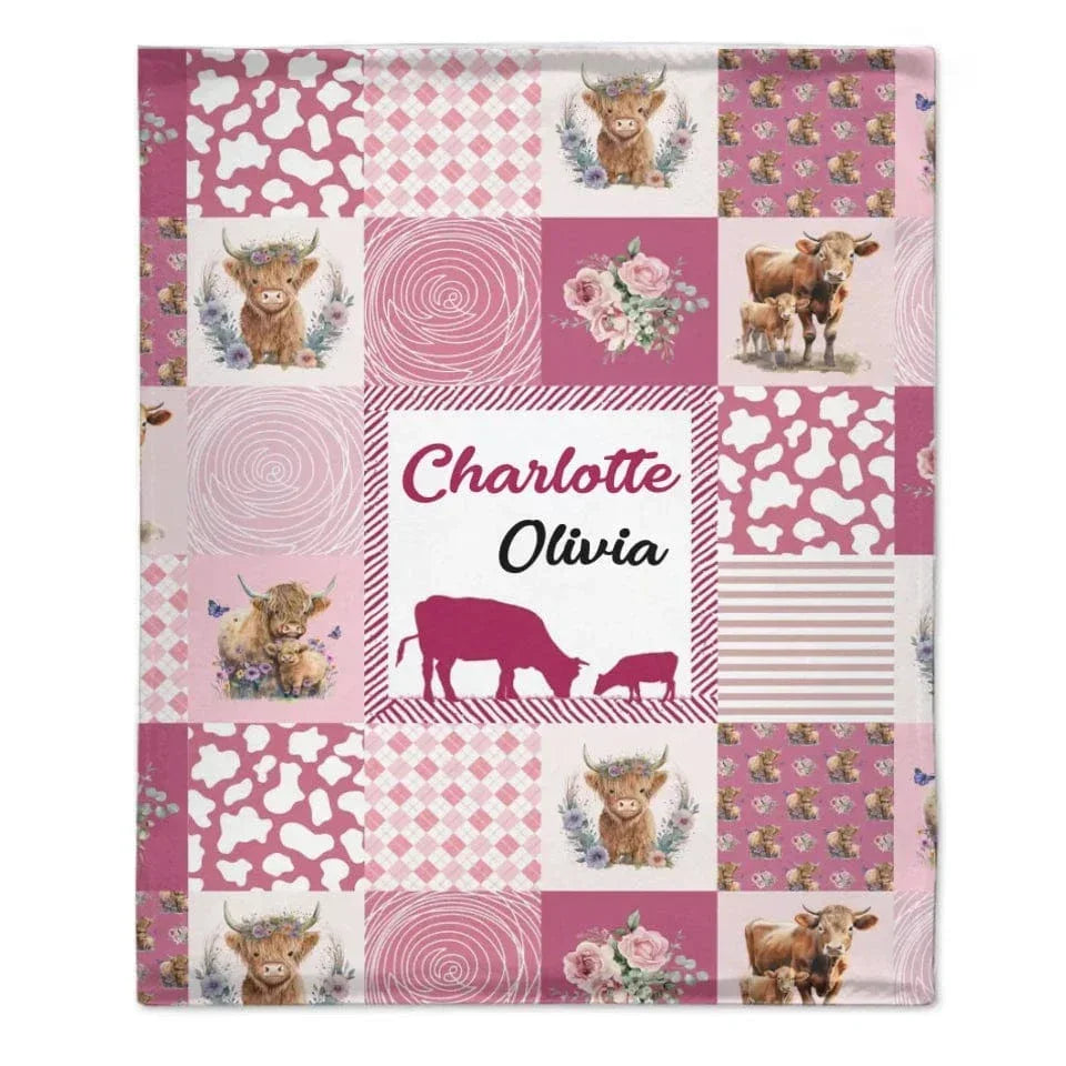 Highland Cow - Personalised Name Pinkish Purple Blanket - A Gift For Child - Joliny