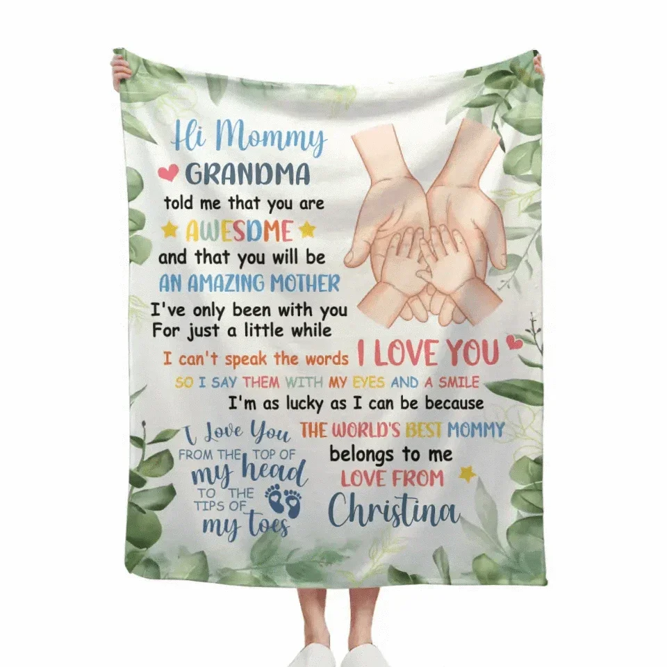 Holding Your Hand, I Will Be The Happiest Mother In The World - Personalized Blanket - Joliny
