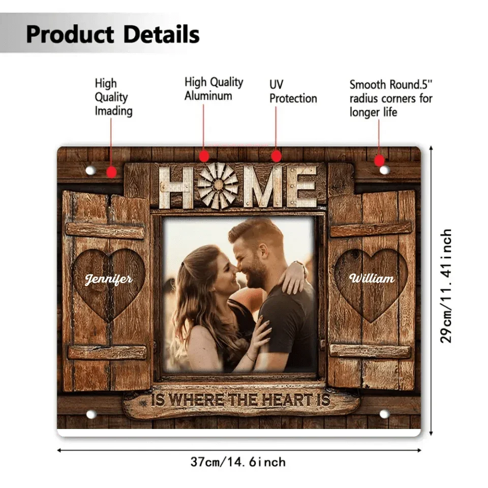 Home is where the heart is - Personalized Custom Pictures of Flag Canvas - Gifts for Couples, Husbands and Wives - Joliny