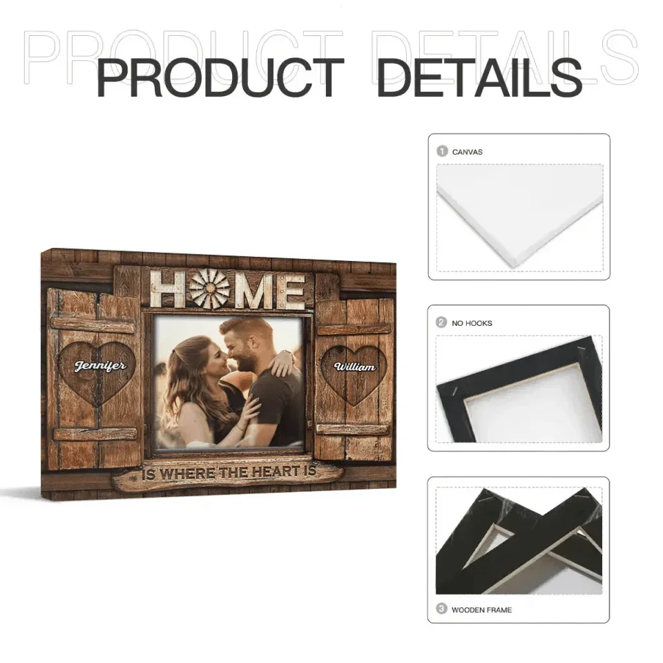 Home is where the heart is - Personalized Custom Pictures of Flag Canvas - Gifts for Couples, Husbands and Wives - Joliny