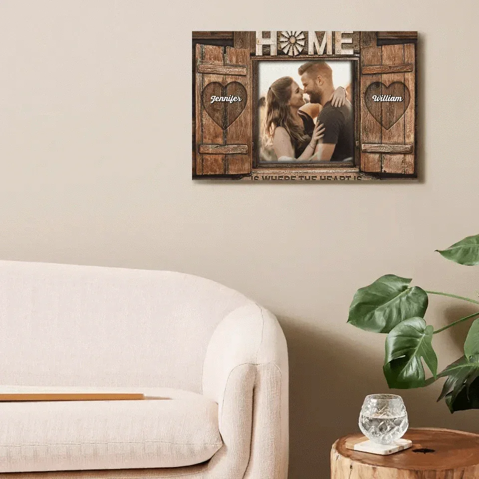 Home is where the heart is - Personalized Custom Pictures of Flag Canvas - Gifts for Couples, Husbands and Wives - Joliny
