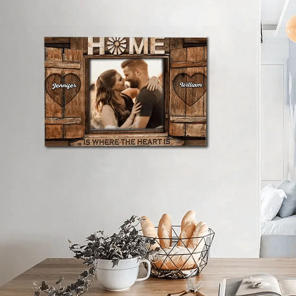 Home is where the heart is - Personalized Custom Pictures of Flag Canvas - Gifts for Couples, Husbands and Wives - Joliny