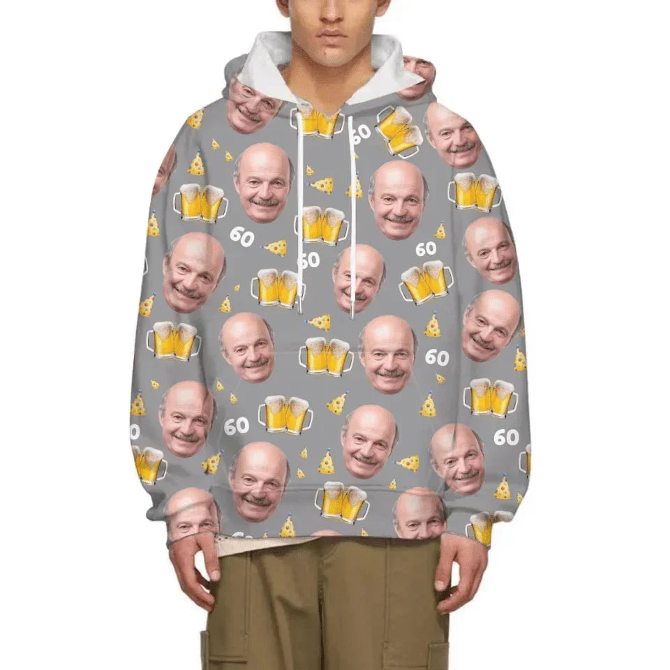 Customized Beer Celebration T-shirt - Beer and Pointy Hat Pattern Personalized Photo Clothes - A Gift For Party Host,Birthday Person,Friends,Colleague - Joliny