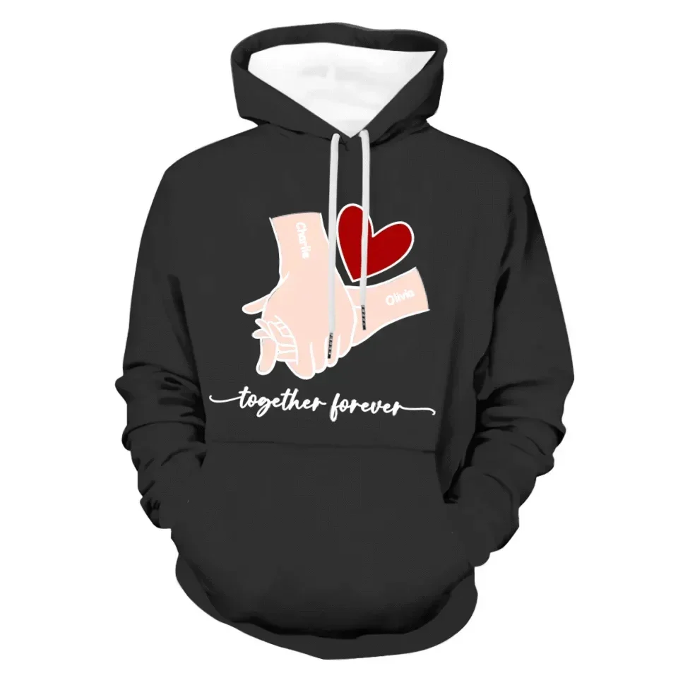 Customized Couple T-shirt - Holding Hands Love Pattern Costume with Personalized Name and Theme Text - A Gift For Boyfriend,Girlfriend,Husband,Wife - Joliny