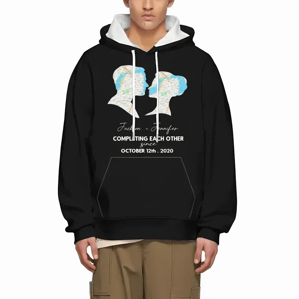 Customized Couple T-shirt - Personalized Name,Date,Map Location Silhouette Couple's Clothing - A Gift For Boyfriend,Girlfriend,Husband,Wife,Anniversary - Joliny