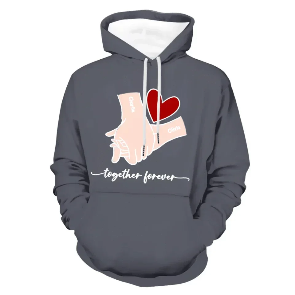 Customized Couple T-shirt - Holding Hands Love Pattern Costume with Personalized Name and Theme Text - A Gift For Boyfriend,Girlfriend,Husband,Wife - Joliny