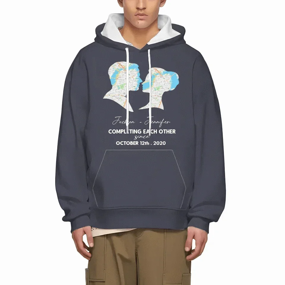 Customized Couple T-shirt - Personalized Name,Date,Map Location Silhouette Couple's Clothing - A Gift For Boyfriend,Girlfriend,Husband,Wife,Anniversary - Joliny