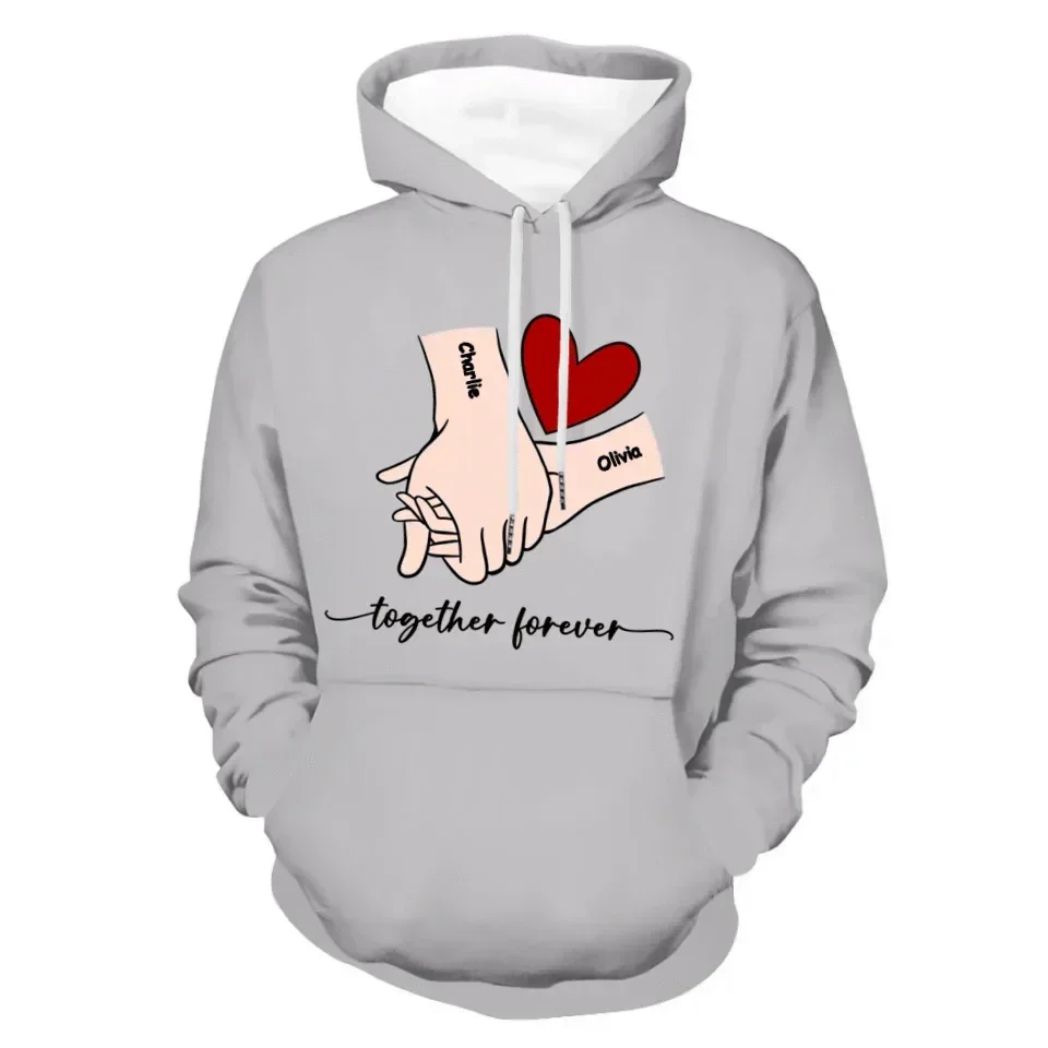 Customized Couple T-shirt - Holding Hands Love Pattern Costume with Personalized Name and Theme Text - A Gift For Boyfriend,Girlfriend,Husband,Wife - Joliny