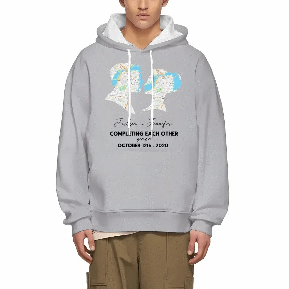 Customized Couple T-shirt - Personalized Name,Date,Map Location Silhouette Couple's Clothing - A Gift For Boyfriend,Girlfriend,Husband,Wife,Anniversary - Joliny