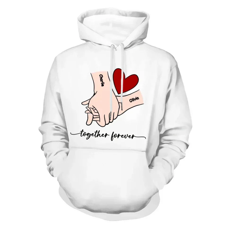 Customized Couple T-shirt - Holding Hands Love Pattern Costume with Personalized Name and Theme Text - A Gift For Boyfriend,Girlfriend,Husband,Wife - Joliny