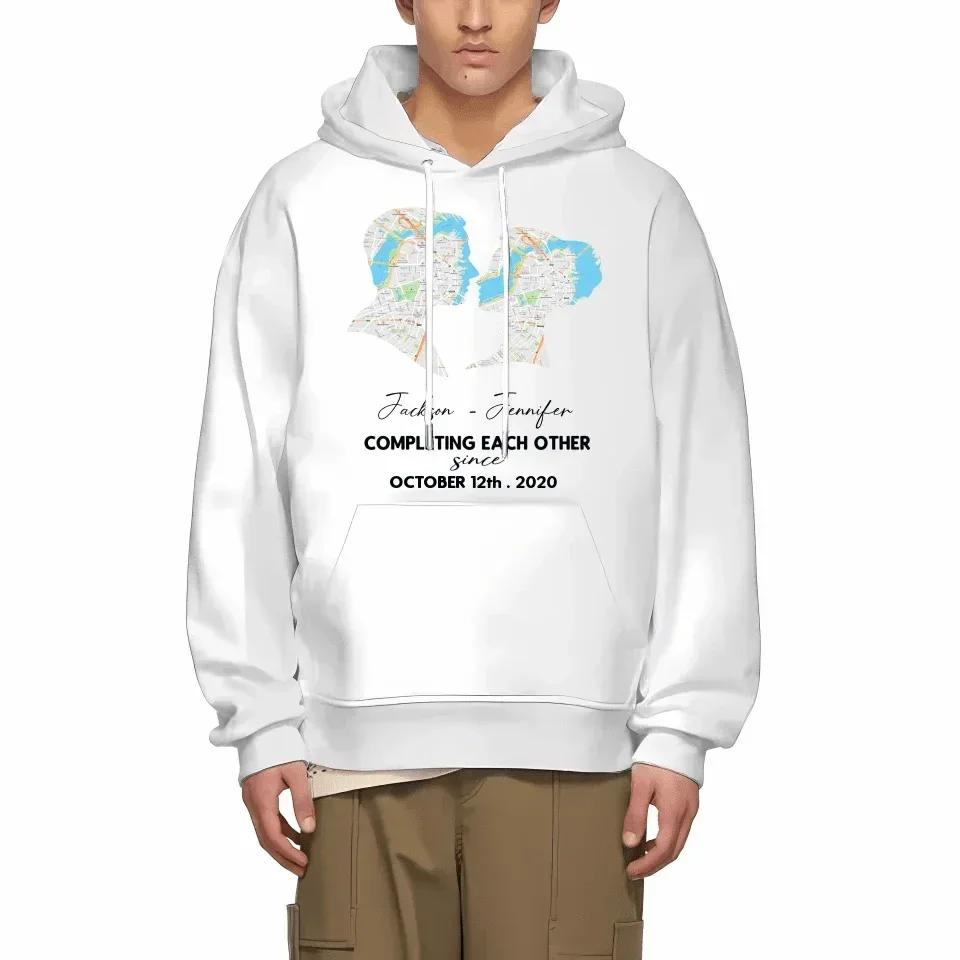 Customized Couple T-shirt - Personalized Name,Date,Map Location Silhouette Couple's Clothing - A Gift For Boyfriend,Girlfriend,Husband,Wife,Anniversary - Joliny