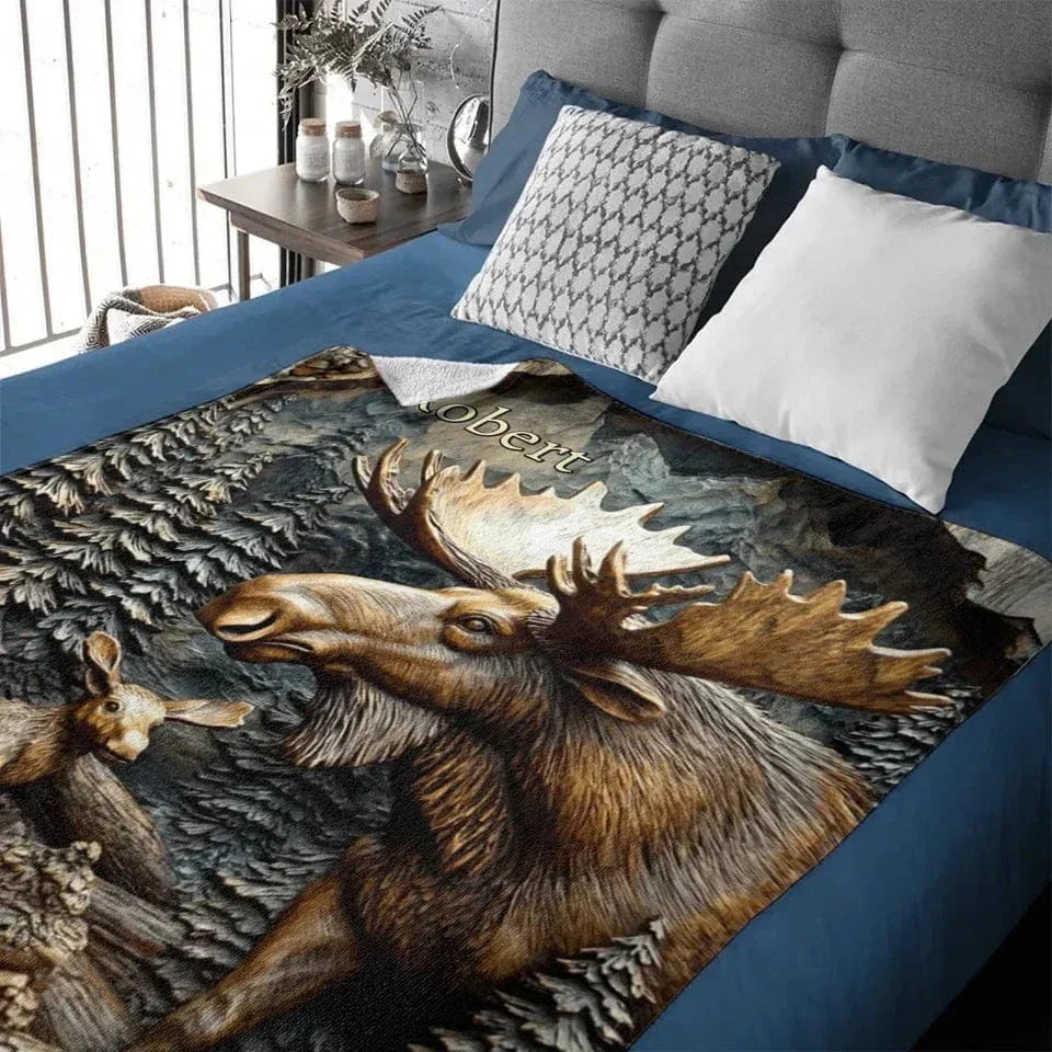 Hunting Theme Custom Blanket - Artistic Engraved Effect Blanket With Personalized Name - A Gift For Friend - Joliny
