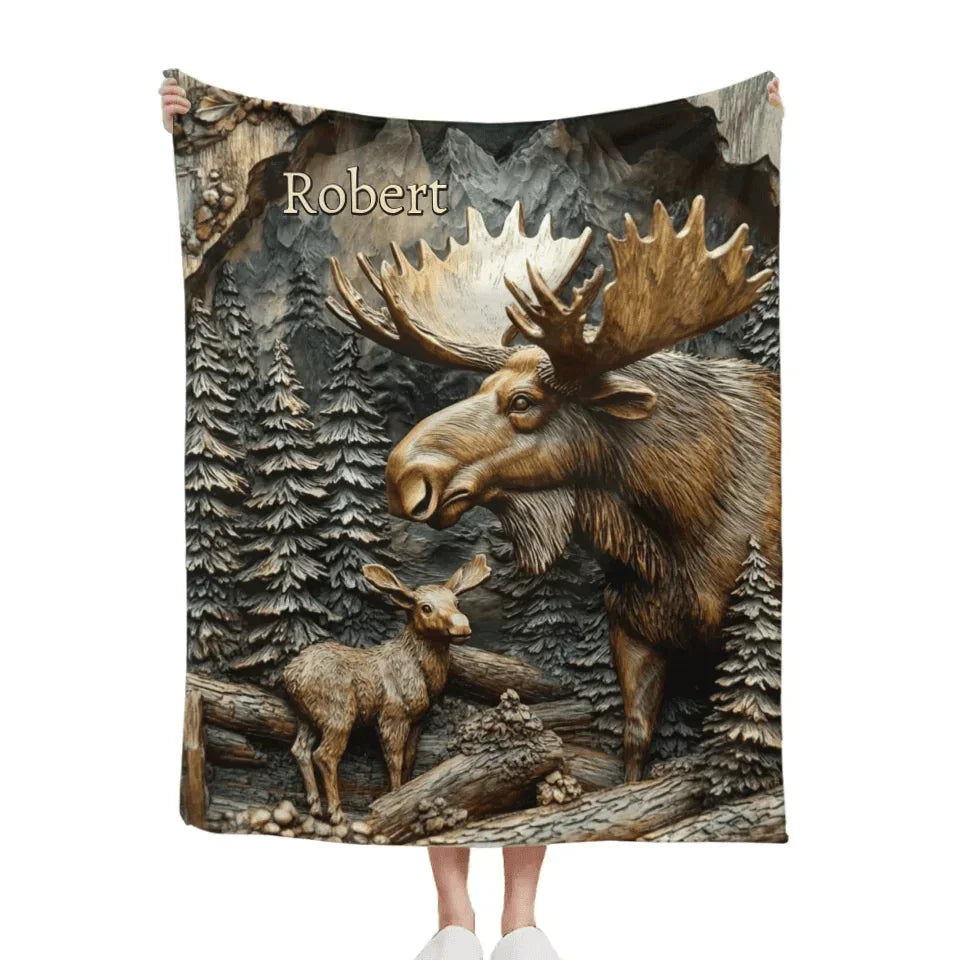Hunting Theme Custom Blanket - Artistic Engraved Effect Blanket With Personalized Name - A Gift For Friend - Joliny
