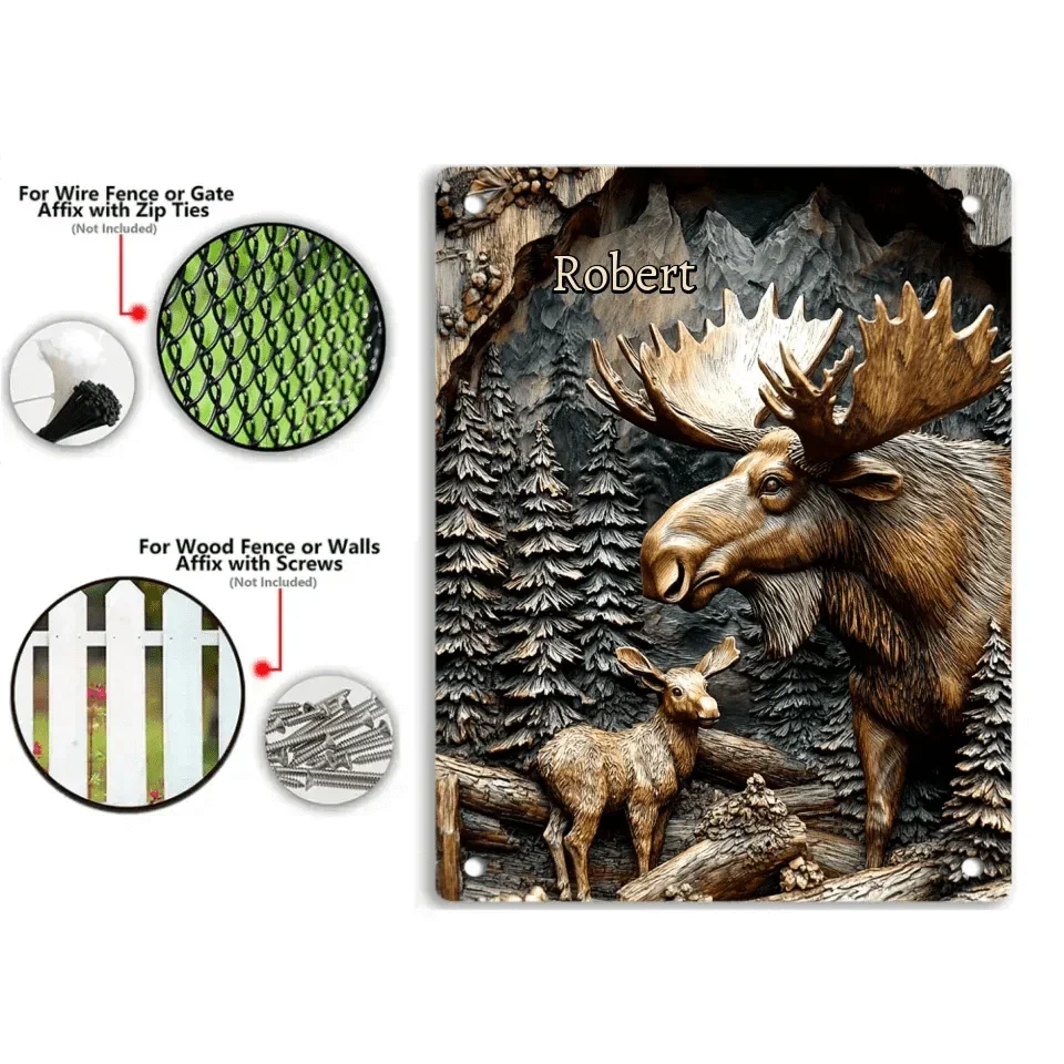 Hunting Theme Custom Wall Art - Artistic Engraved Effect Tin Painting With Personalized Name - A Gift For Friend,Hunting Enthusiasts,Colleagues - Joliny