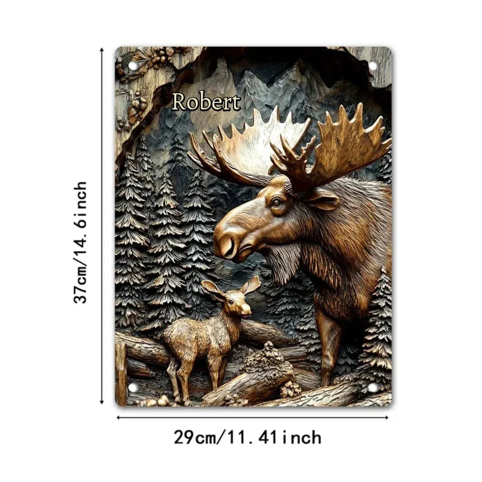 Hunting Theme Custom Wall Art - Artistic Engraved Effect Tin Painting With Personalized Name - A Gift For Friend,Hunting Enthusiasts,Colleagues - Joliny