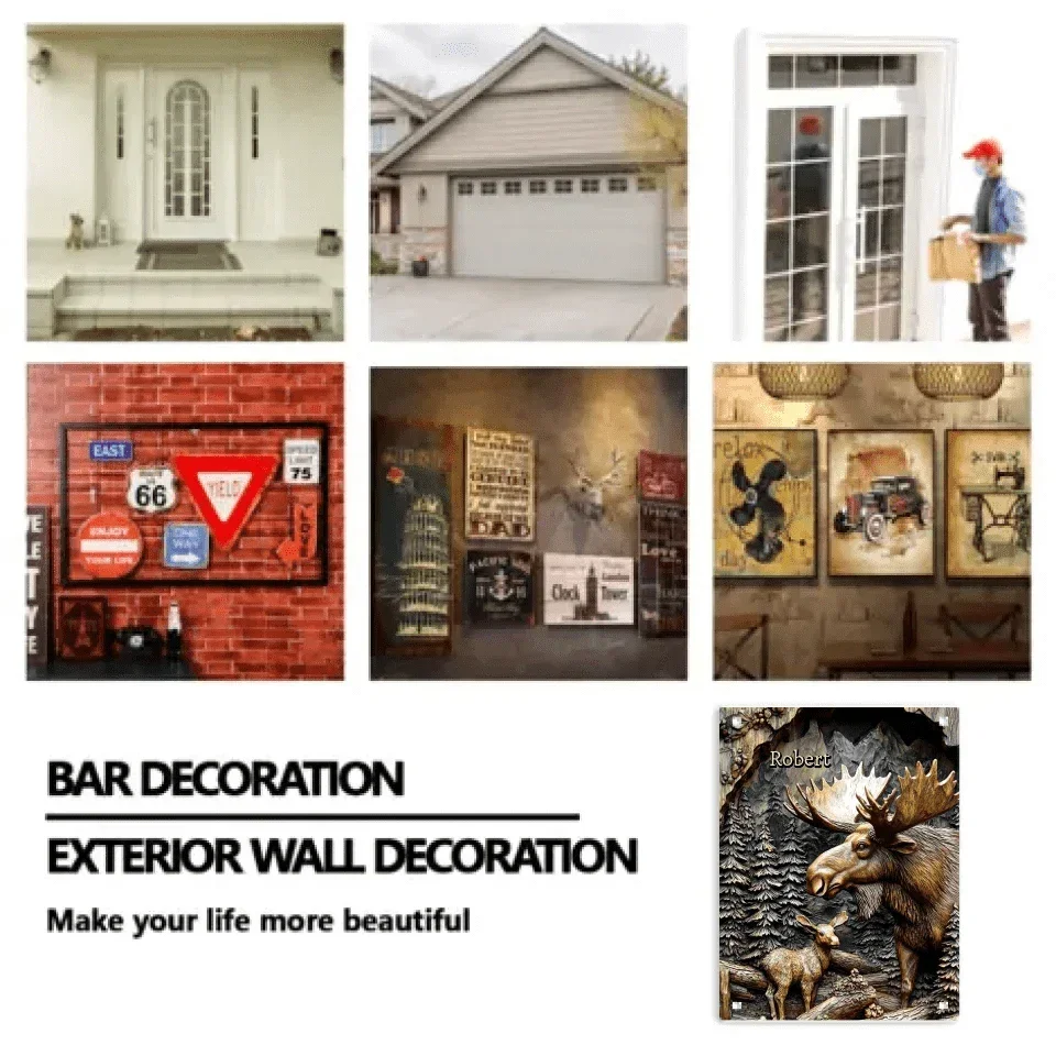 Hunting Theme Custom Wall Art - Artistic Engraved Effect Tin Painting With Personalized Name - A Gift For Friend,Hunting Enthusiasts,Colleagues - Joliny