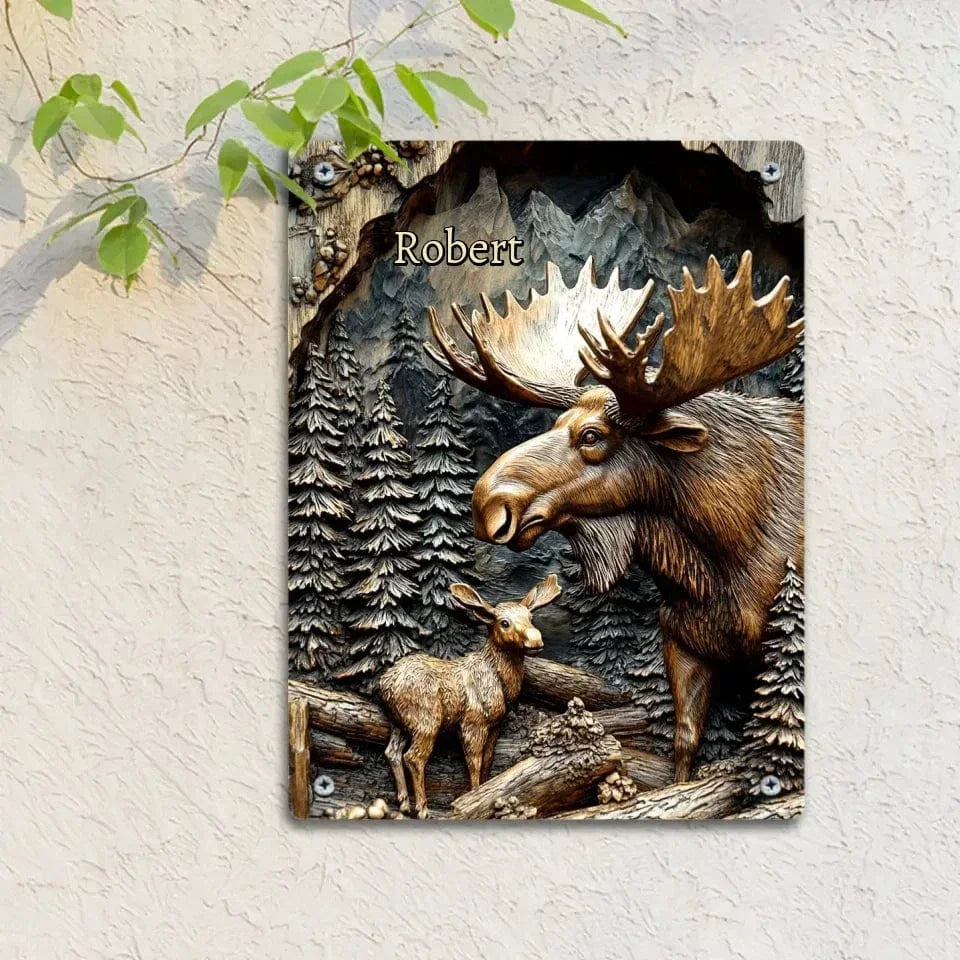 Hunting Theme Custom Wall Art - Artistic Engraved Effect Tin Painting With Personalized Name - A Gift For Friend,Hunting Enthusiasts,Colleagues - Joliny