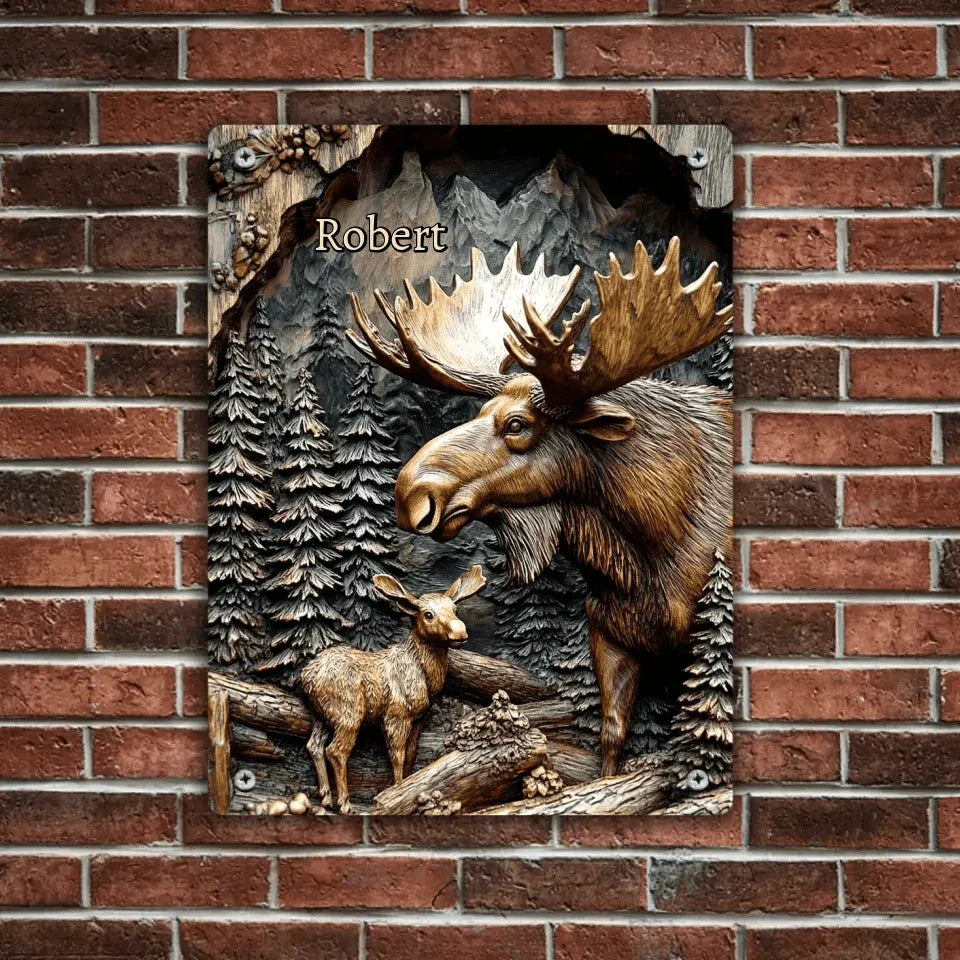 Hunting Theme Custom Wall Art - Artistic Engraved Effect Tin Painting With Personalized Name - A Gift For Friend,Hunting Enthusiasts,Colleagues - Joliny