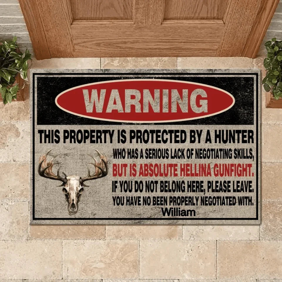 Hunting Themed Custom Mats - Hunting Fun Skull Deer Head Floor Mat With Personalized Name - Quirky Gifts For Friends - Joliny