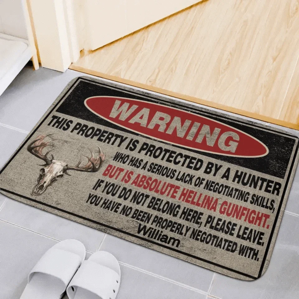 Hunting Themed Custom Mats - Hunting Fun Skull Deer Head Floor Mat With Personalized Name - Quirky Gifts For Friends - Joliny