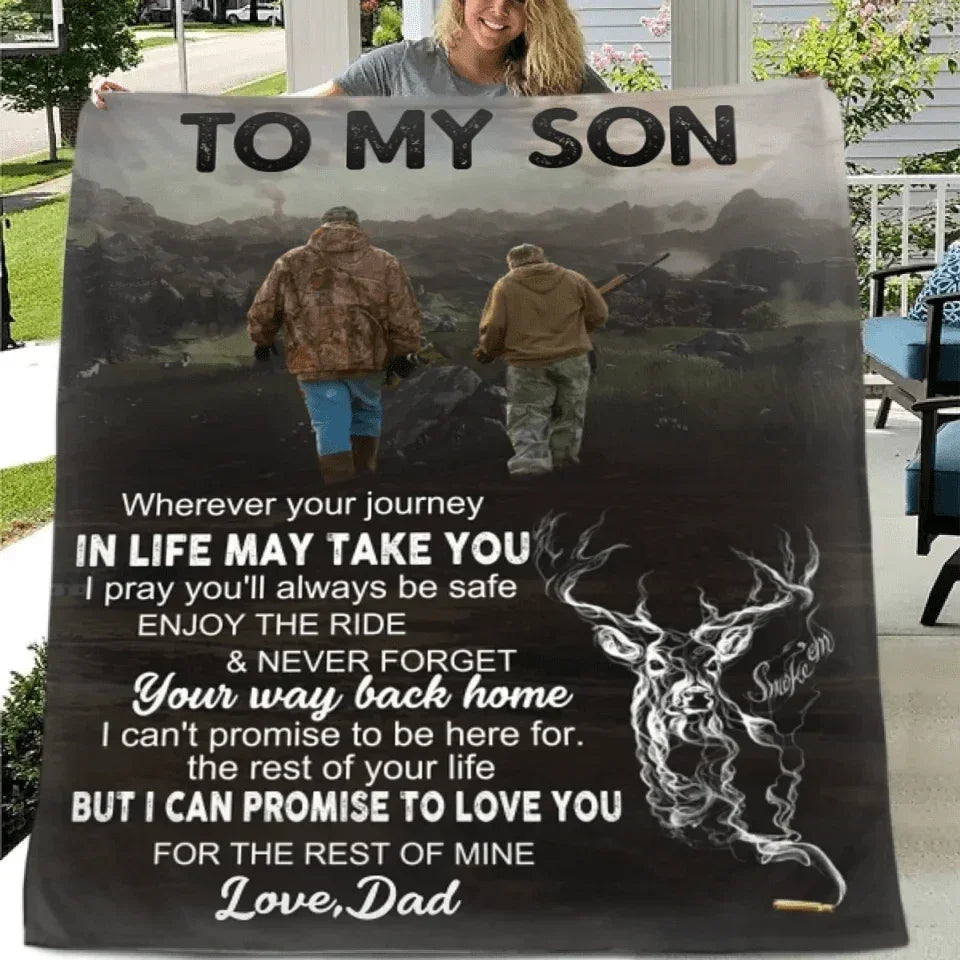Hunting-themed Customized Blankets - Warm Text Personalized Flannel Blanket With Giver's And Recipient's Name Or Designation - Gifts Of Love For Son, Daughter, Family - Joliny