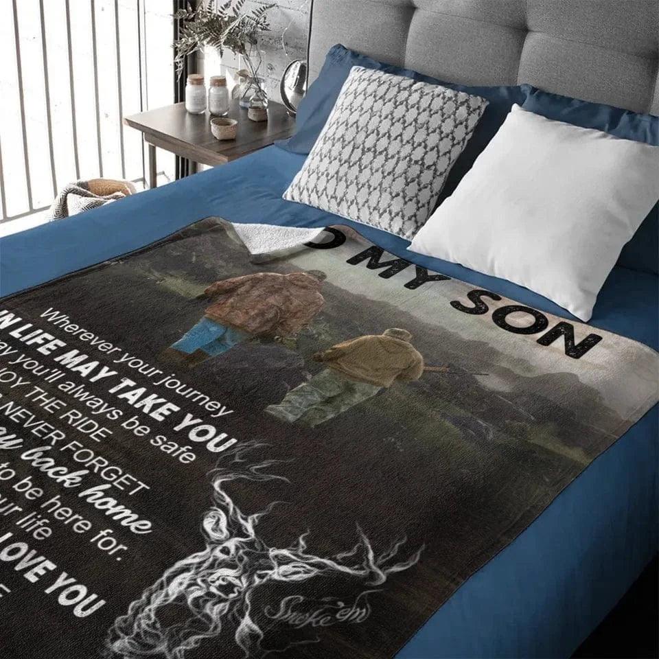 Hunting-themed Customized Blankets - Warm Text Personalized Flannel Blanket With Giver's And Recipient's Name Or Designation - Gifts Of Love For Son, Daughter, Family - Joliny