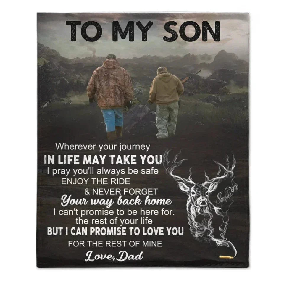 Hunting-themed Customized Blankets - Warm Text Personalized Flannel Blanket With Giver's And Recipient's Name Or Designation - Gifts Of Love For Son, Daughter, Family - Joliny