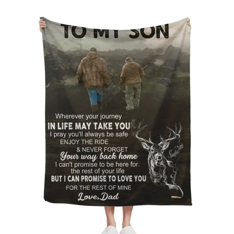 Hunting-themed Customized Blankets - Warm Text Personalized Flannel Blanket With Giver's And Recipient's Name Or Designation - Gifts Of Love For Son, Daughter, Family - Joliny