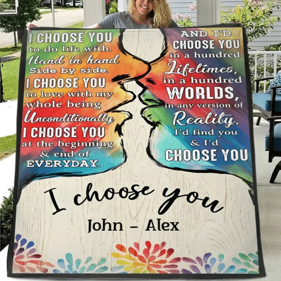I Choose You To Do Life With - Couple Personalized LGBTQ Custom Vertical Canvas Wall Art & Blanket - Joliny