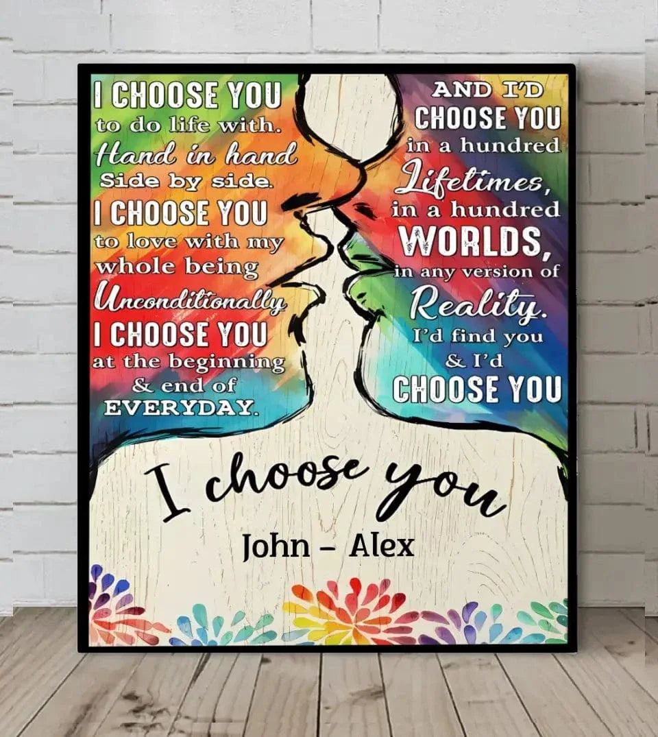I Choose You To Do Life With - Couple Personalized LGBTQ Custom Vertical Canvas Wall Art & Blanket - Joliny