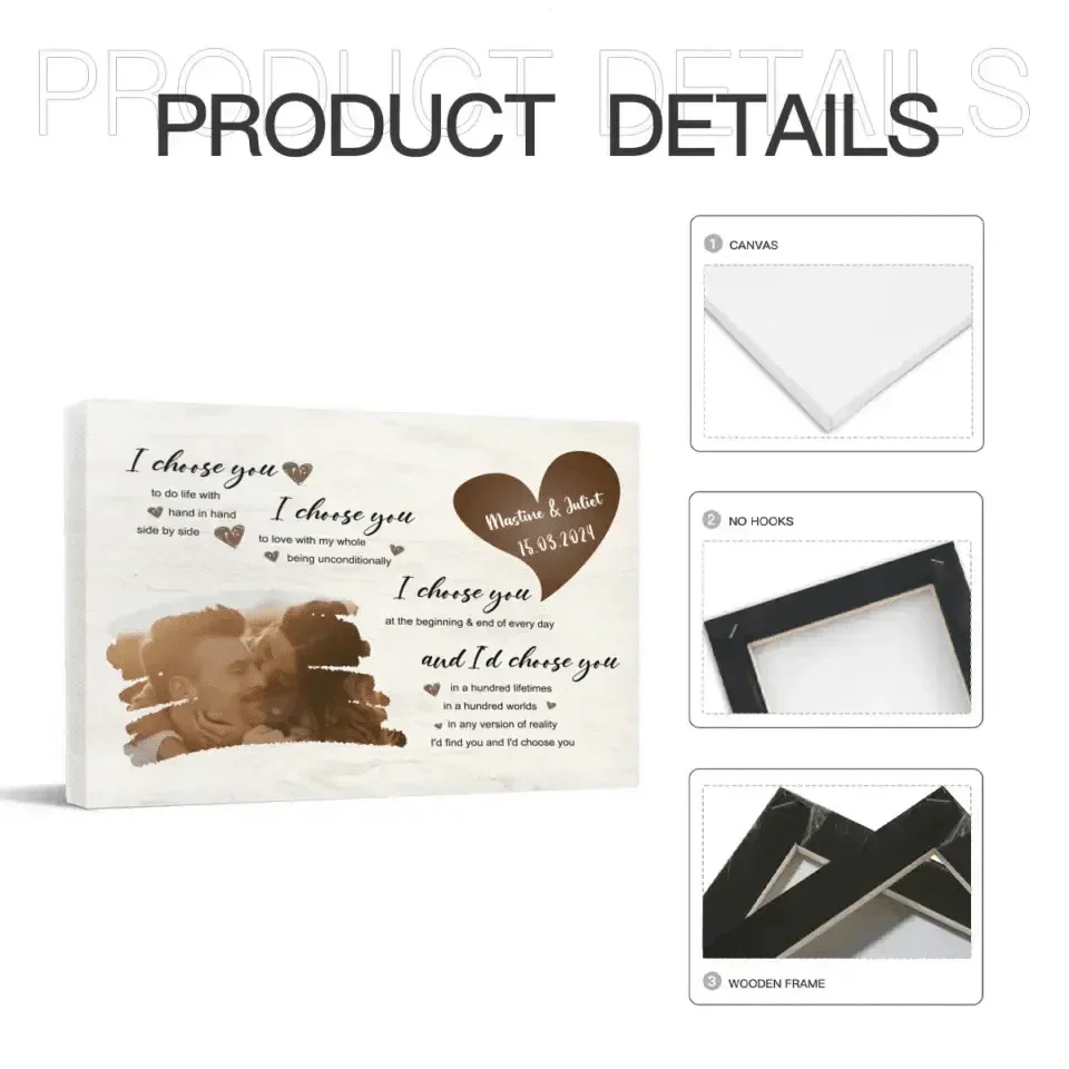 I Choose You To Do Life With Hand In Hand Side By Side - Personalized Upload Photo Custom Landscape Canvas Wall Art - Joliny