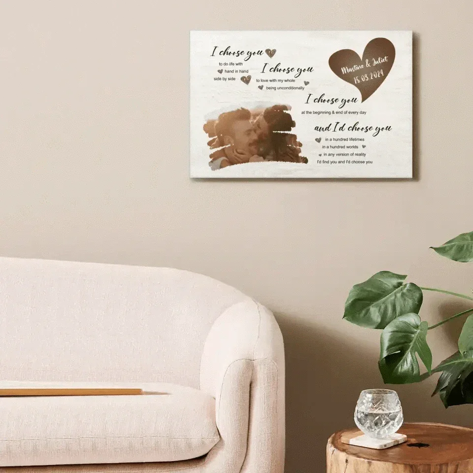 I Choose You To Do Life With Hand In Hand Side By Side - Personalized Upload Photo Custom Landscape Canvas Wall Art - Joliny