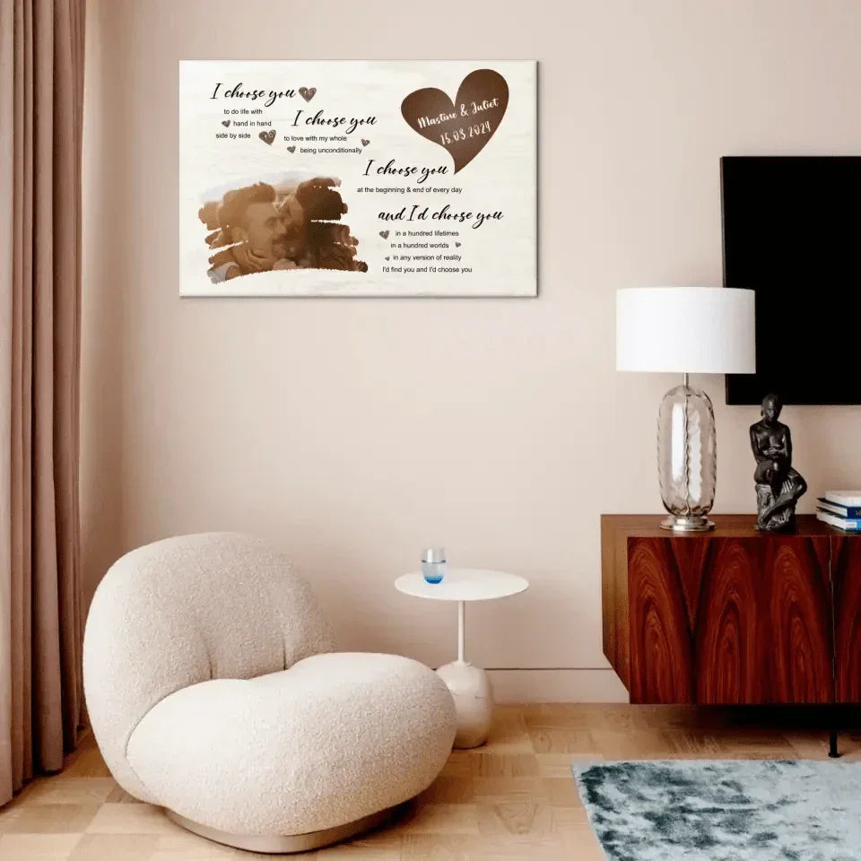 I Choose You To Do Life With Hand In Hand Side By Side - Personalized Upload Photo Custom Landscape Canvas Wall Art - Joliny