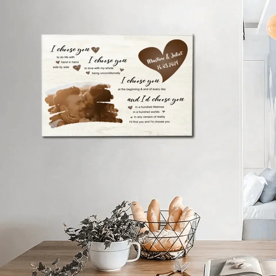 I Choose You To Do Life With Hand In Hand Side By Side - Personalized Upload Photo Custom Landscape Canvas Wall Art - Joliny