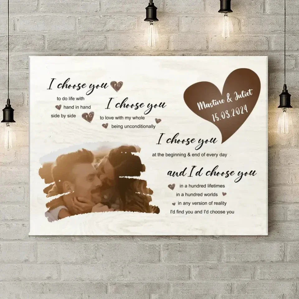 I Choose You To Do Life With Hand In Hand Side By Side - Personalized Upload Photo Custom Landscape Canvas Wall Art - Joliny