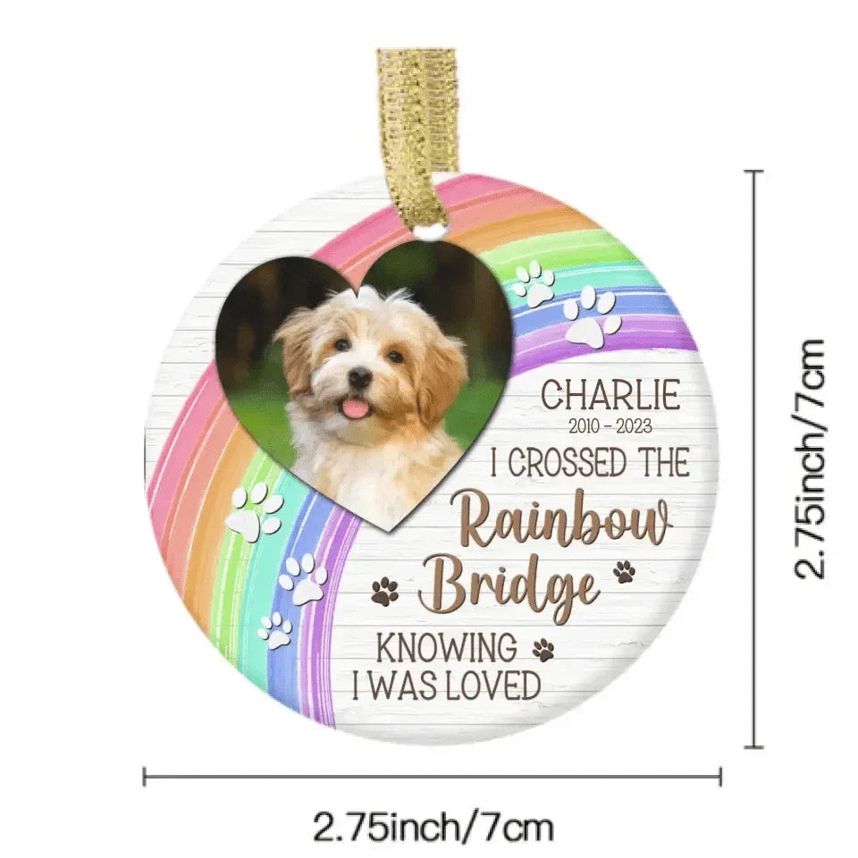 I Crossed The Rainbow Bridge - Memorial Personalized Custom Photo Ceramic Ornament - Joliny