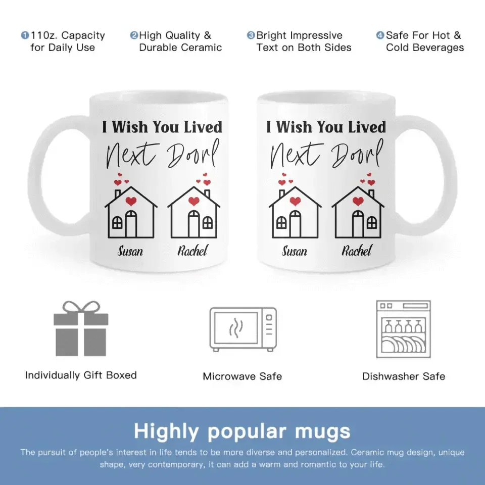 I Wish You Lived Next Door- Personalized Name Color Changing Mug - Joliny