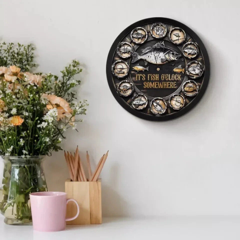 It's Fish Oclock Somewhere - Personalized Fishing Wall Clock--Gifts for Fishing Enthusiasts - Joliny