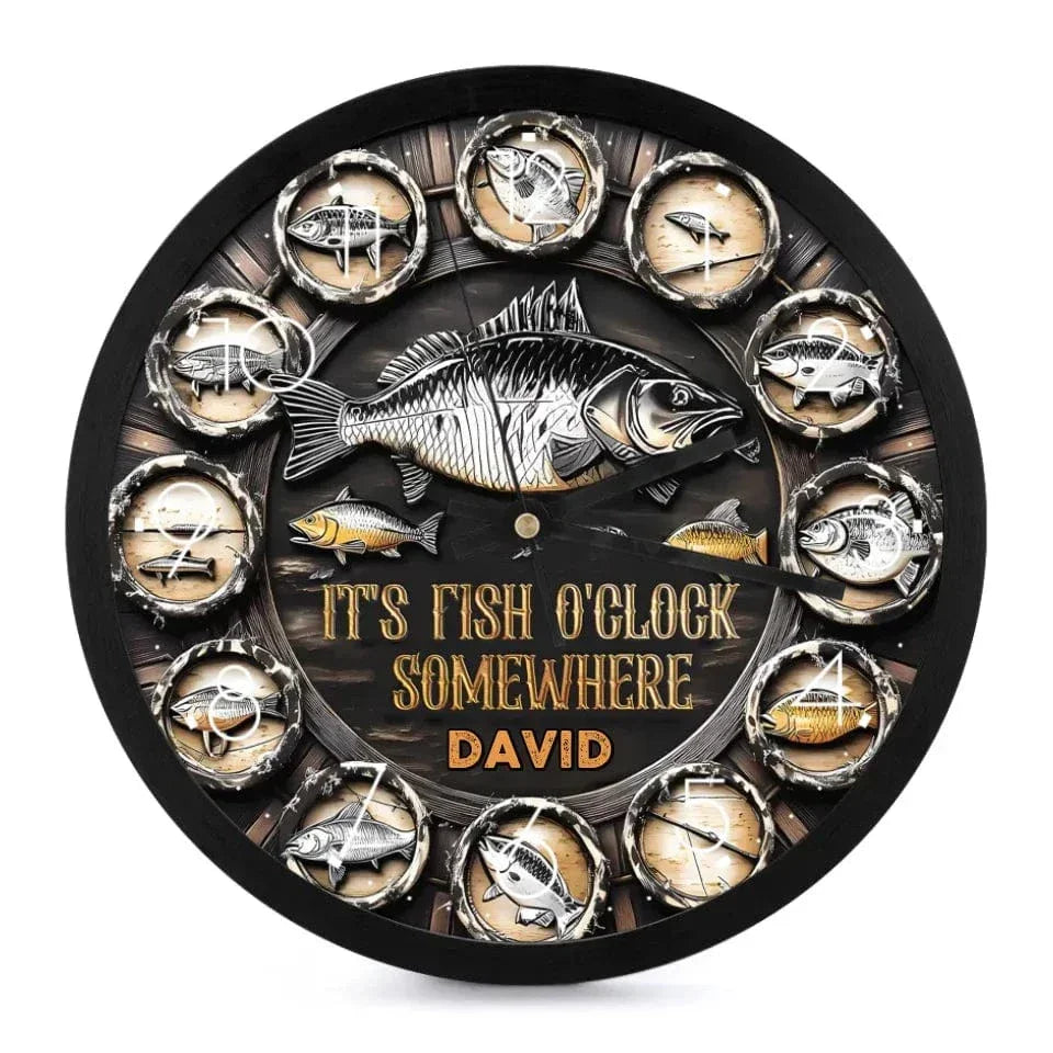 It's Fish Oclock Somewhere - Personalized Fishing Wall Clock--Gifts for Fishing Enthusiasts - Joliny