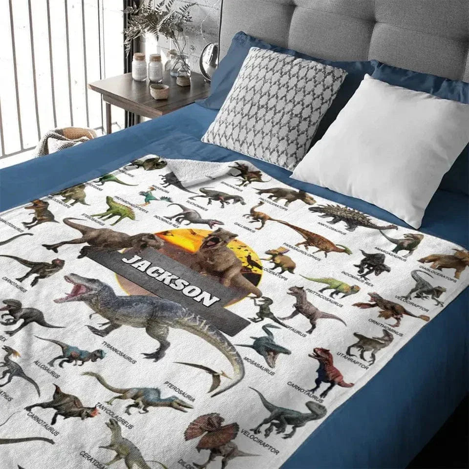 Jurassic Dinosaur Name Customized Blanket - Gift for Boys - Joliny