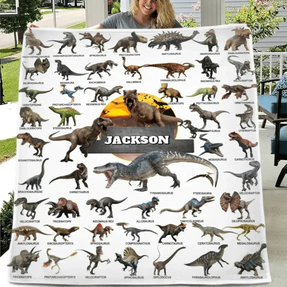 Jurassic Dinosaur Name Customized Blanket - Gift for Boys - Joliny