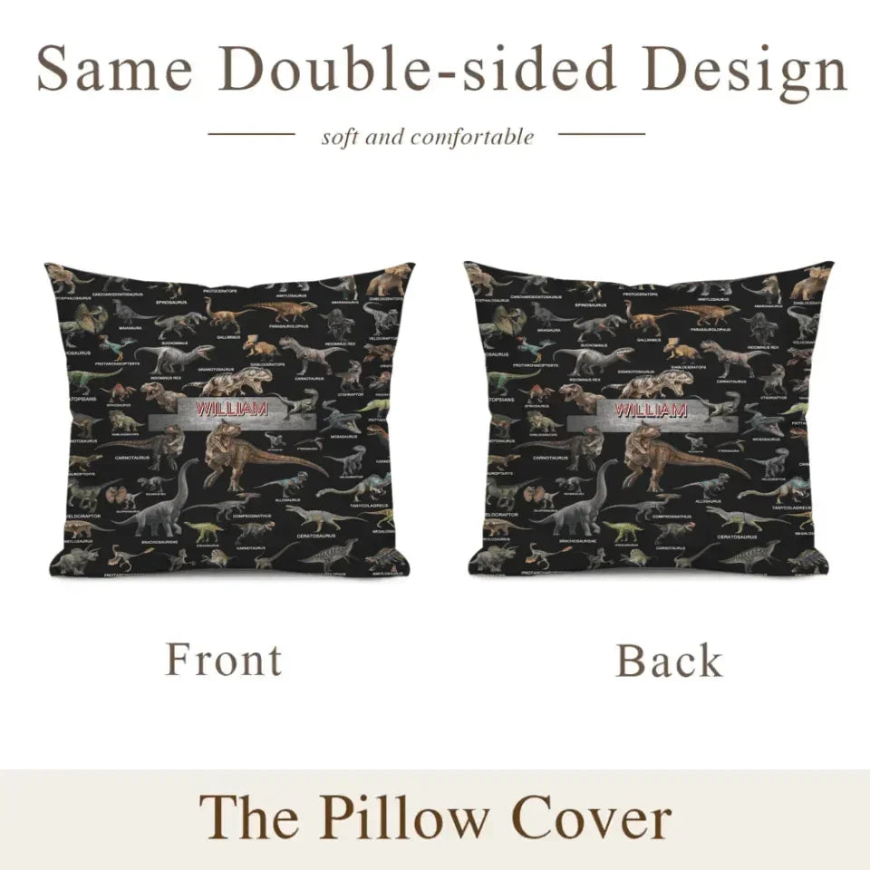 Jurassic Dinosaur Rally - Dinosaur Themed Personalised Name Blanket And Pillowcase- Gifts for Child,Friend,Dinosaur Fanatics - Joliny